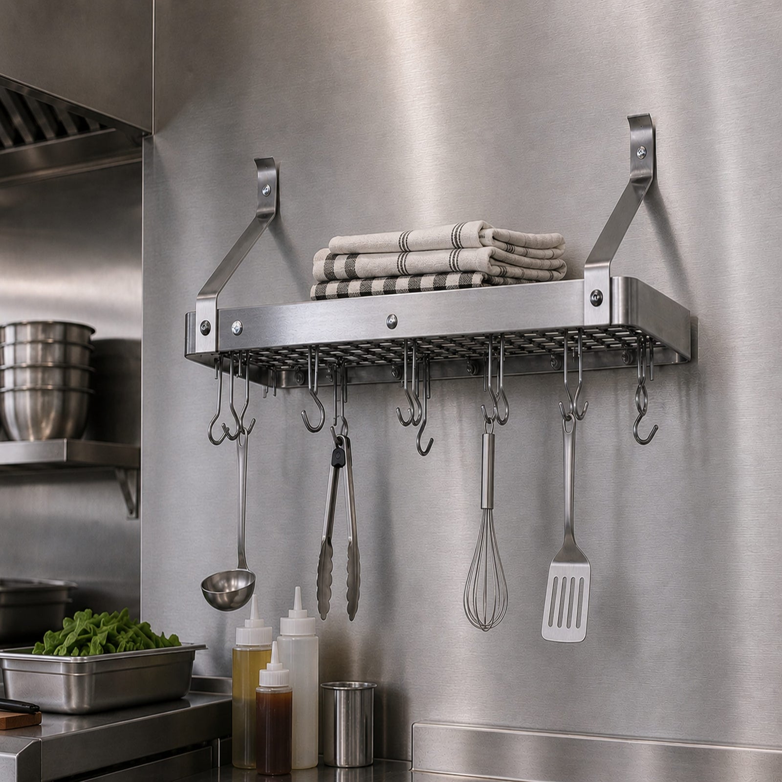 24" Gourmet Bookshelf Wall Rack w/ 12 Hooks