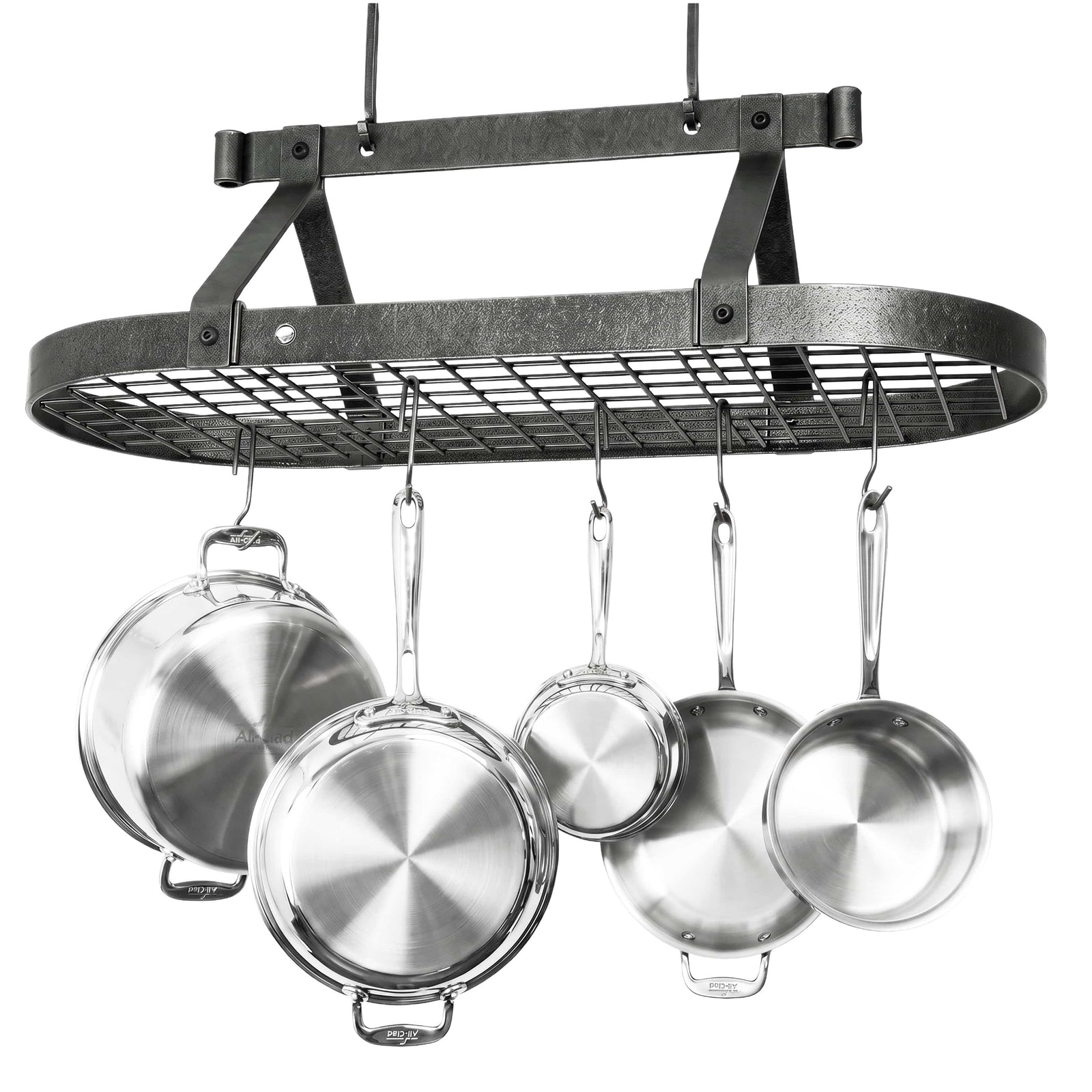 Enclume Ceiling Hammered Steel / 36" Oval Ceiling Pot Rack w/Hooks