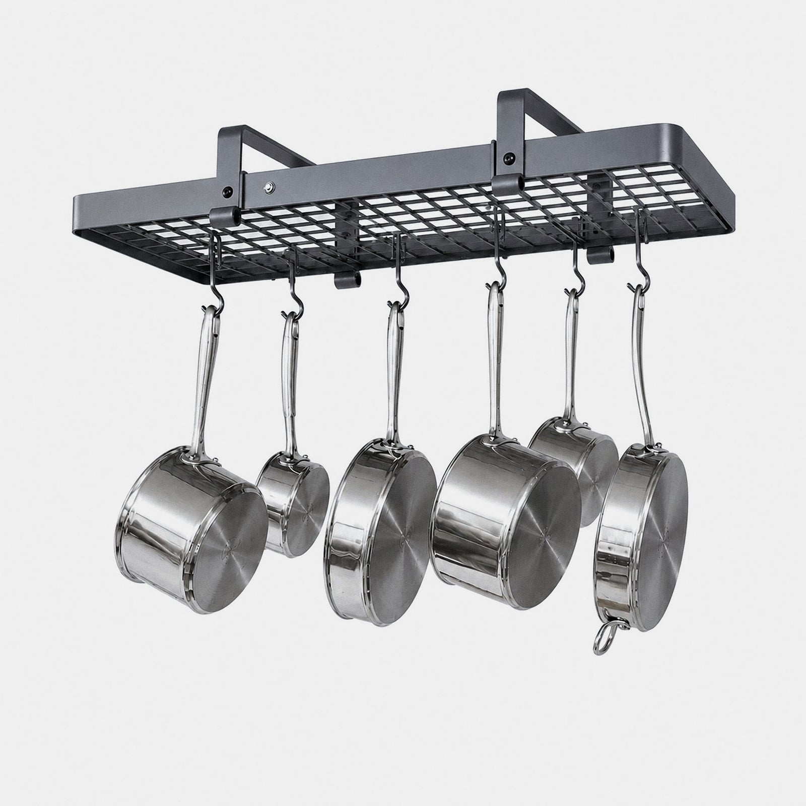 Enclume Ceiling Hammered Steel 37" Low Ceiling Rectangle Pot Rack w/ 18 Hooks