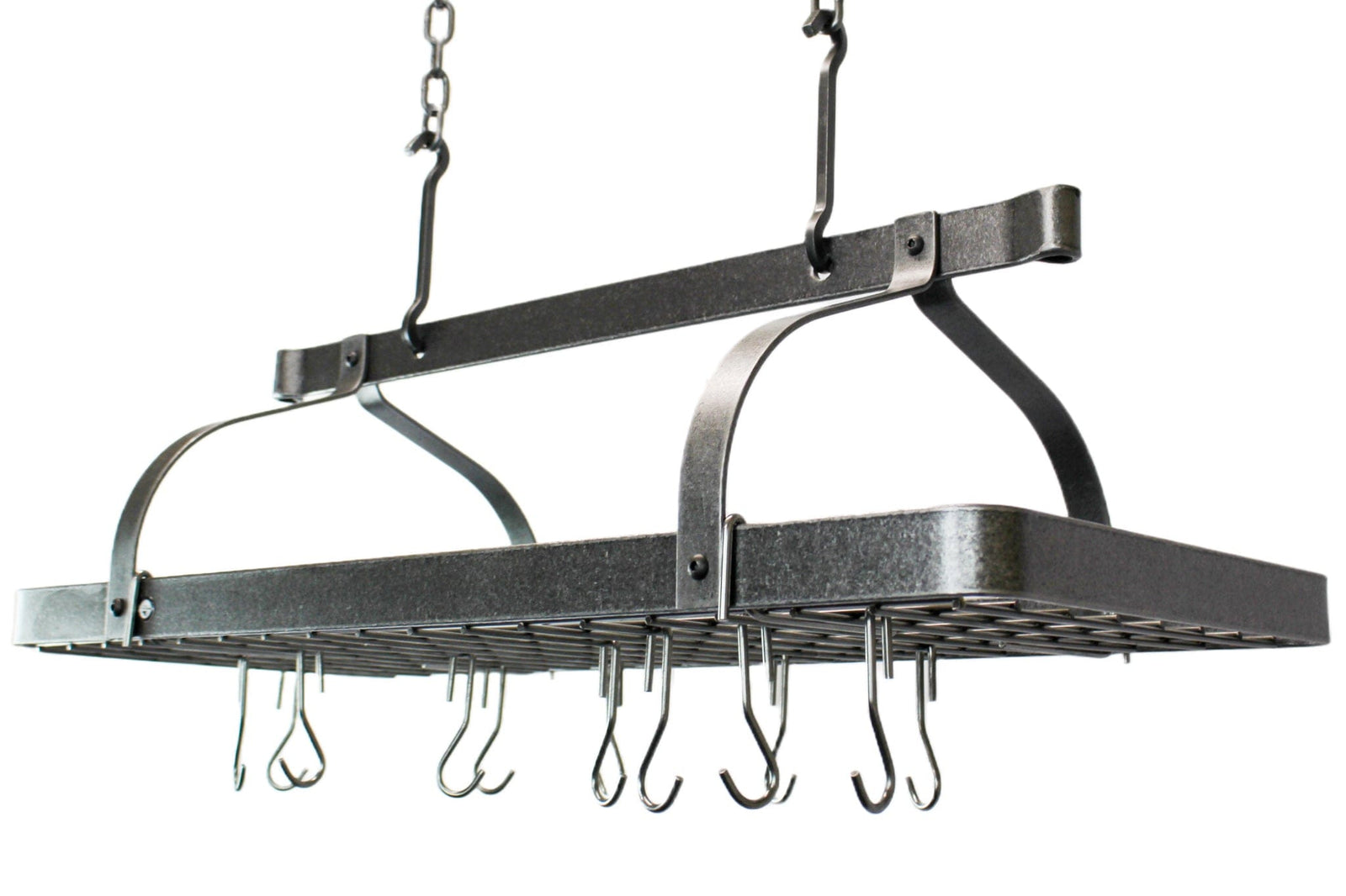 Enclume Design Products Grande Cuisine 36" Rectangle Ceiling Rack w 18 Hooks Hammered Steel
