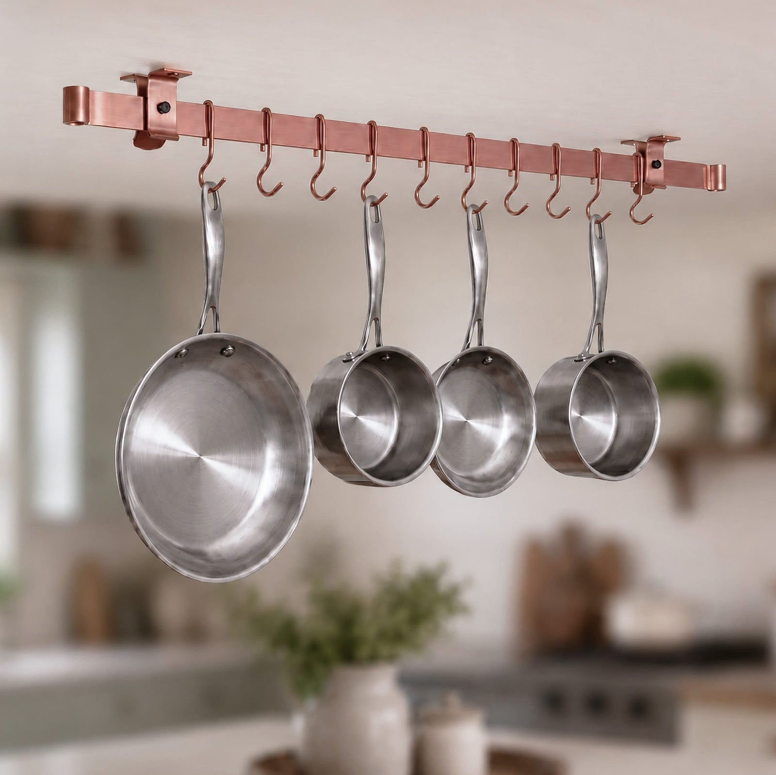 Enclume Design Products Handcrafted Low Ceiling Bar in Hammered Steel, Brushed Stainless or Copper