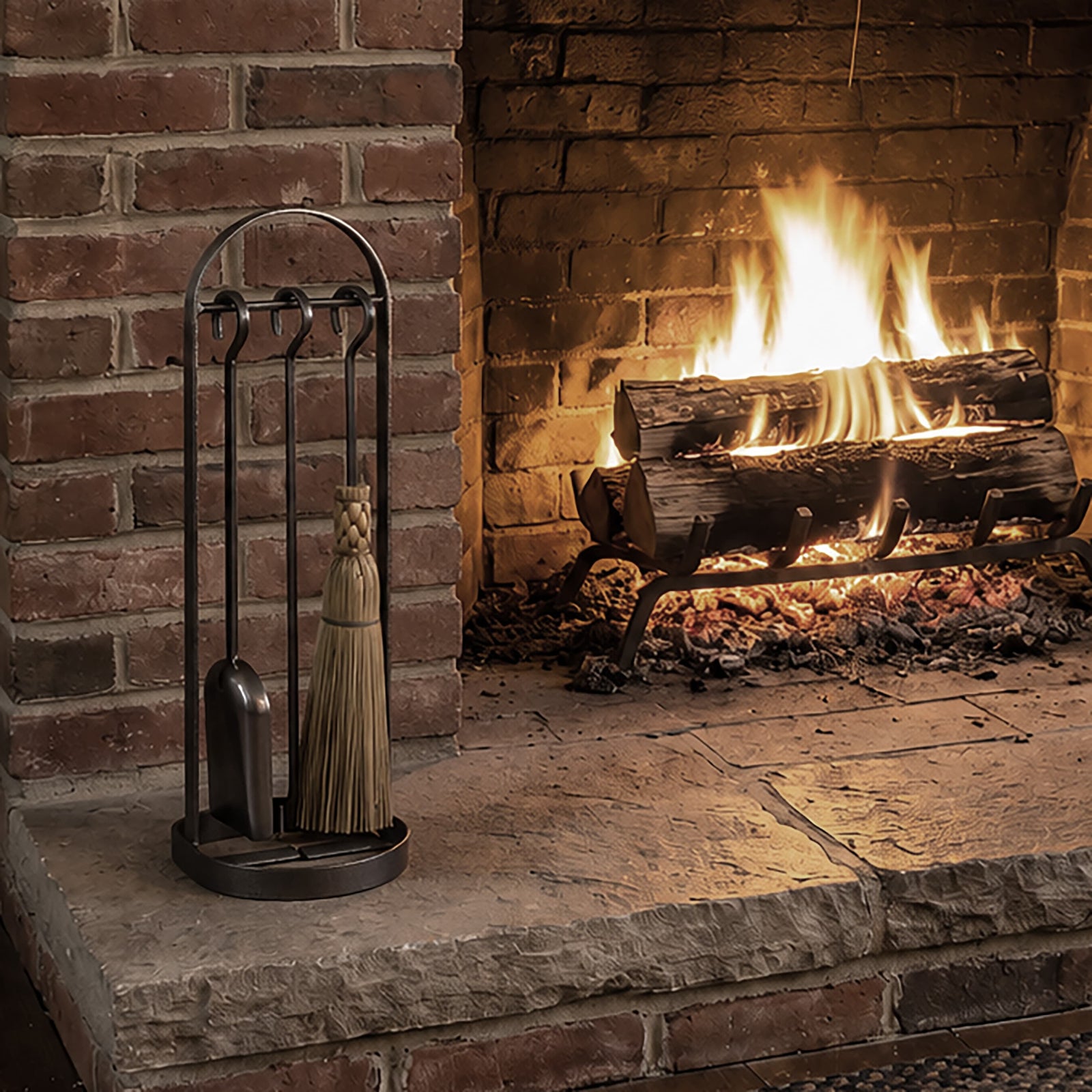 Enclume Floor Arch Fireplace Tool Set Hammered Steel