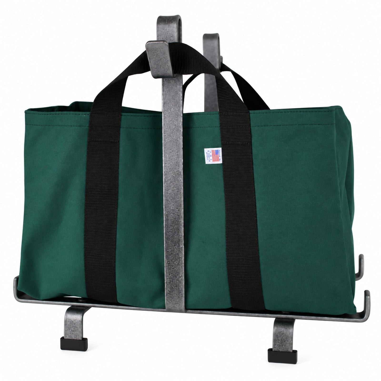 Enclume Floor Fireplace Log Rack w/ Green Carrier Bag Hammered Steel