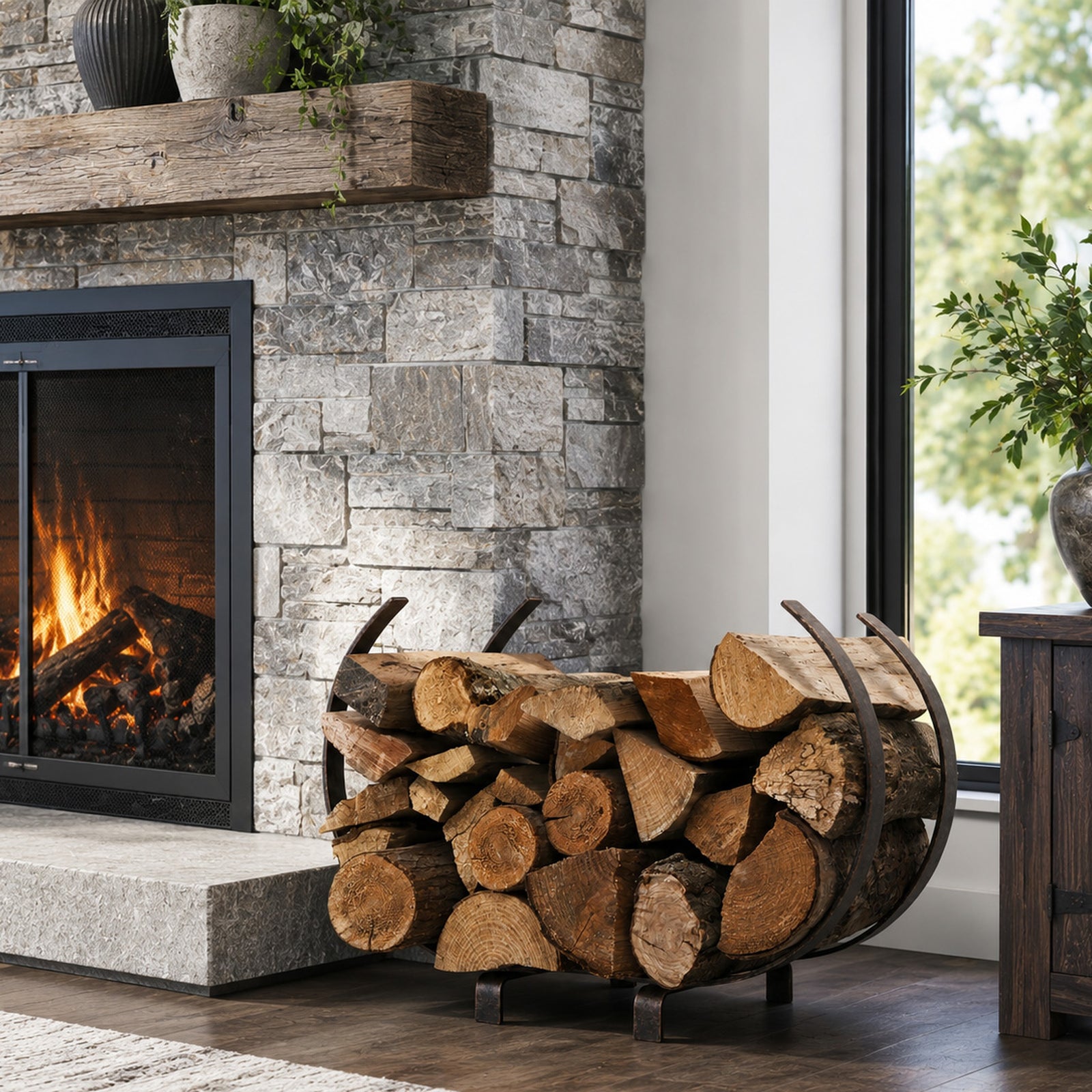 Enclume Floor Indoor/Outdoor Large U Shaped Fireplace Log Rack, Bronze Finish (CLEARANCE)