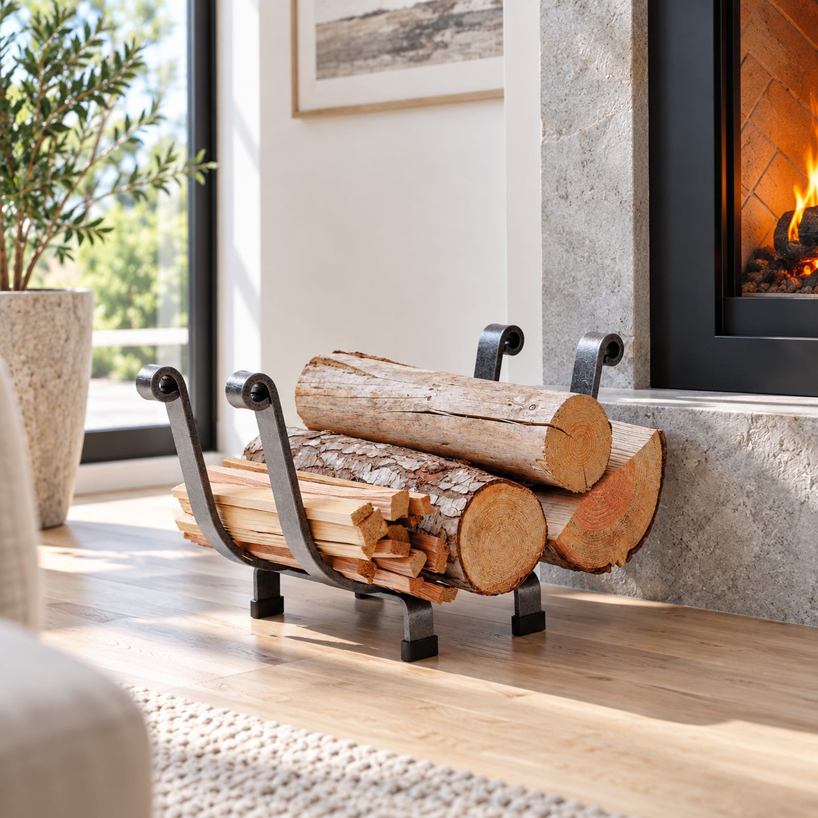 Enclume Floor Premier Indoor/Outdoor Basket Fireplace Log Rack