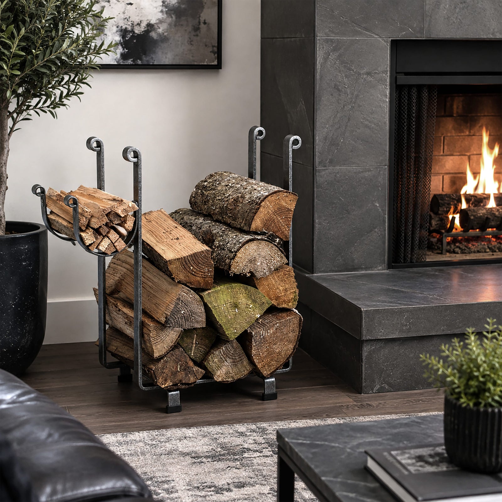 Enclume Floor Rectangle Fireplace Log Rack Hammered Steel