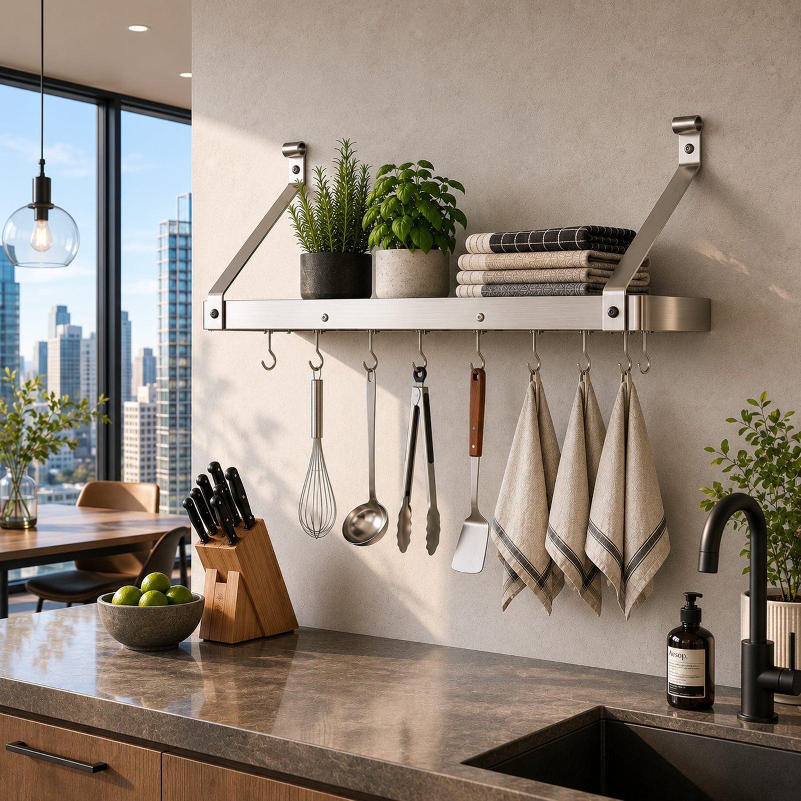 Enclume Wall 30" Gourmet Deep Bookshelf Wall Rack w/ 12 Hooks