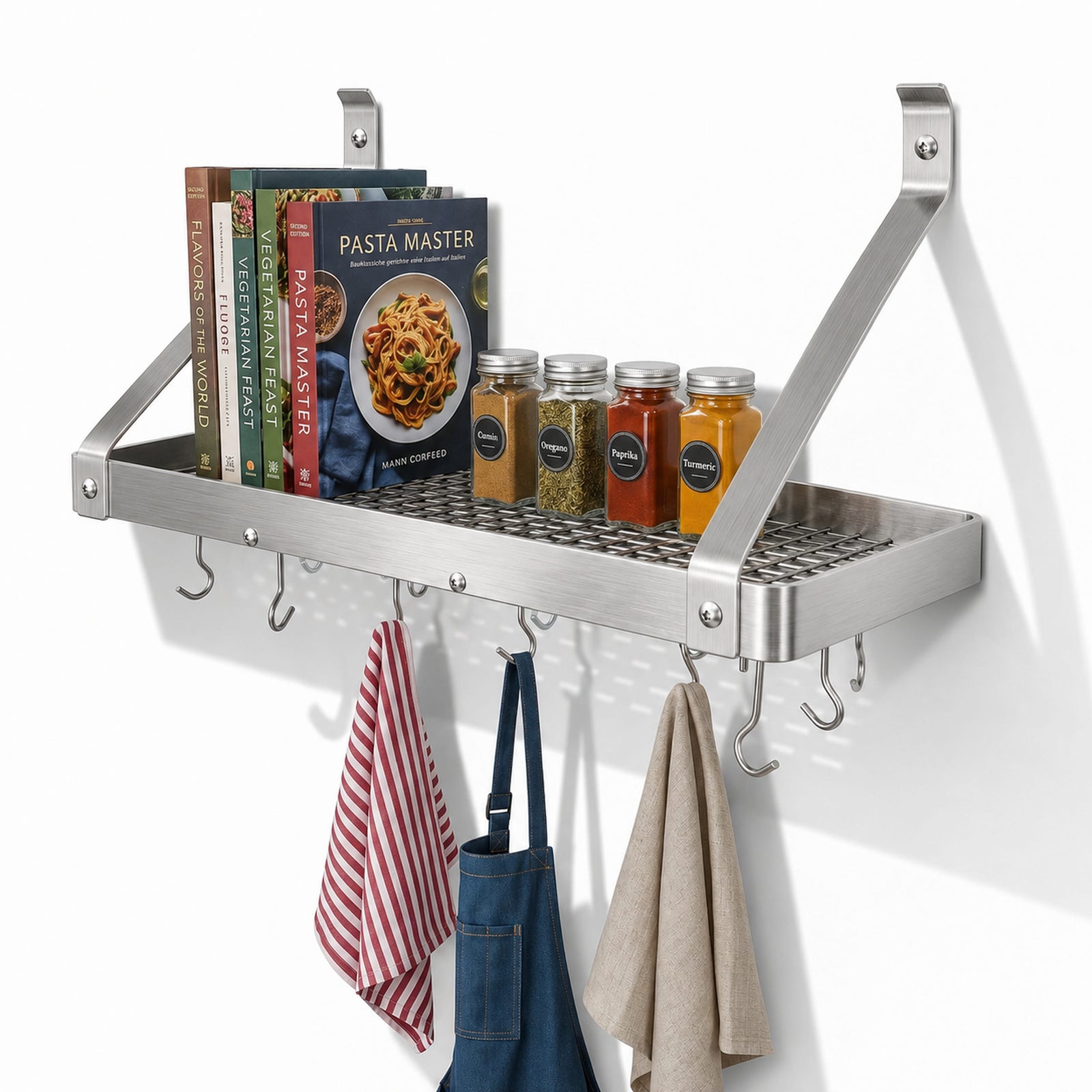 Enclume Wall 30" Gourmet Deep Bookshelf Wall Rack w/ 12 Hooks