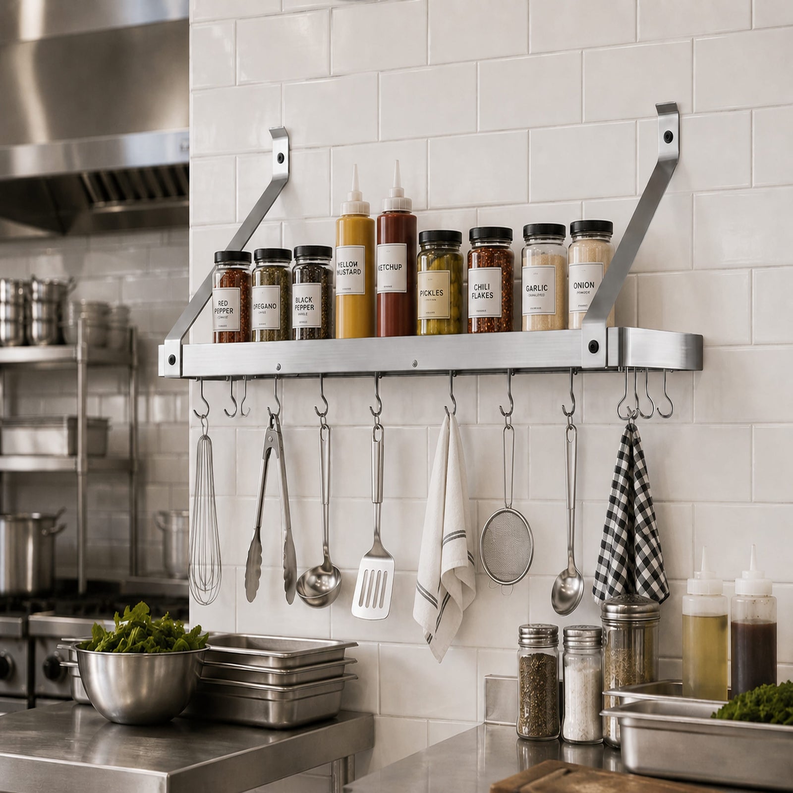 Enclume Wall 36" Gourmet Deep Bookshelf Wall Rack w/ 12 Hooks