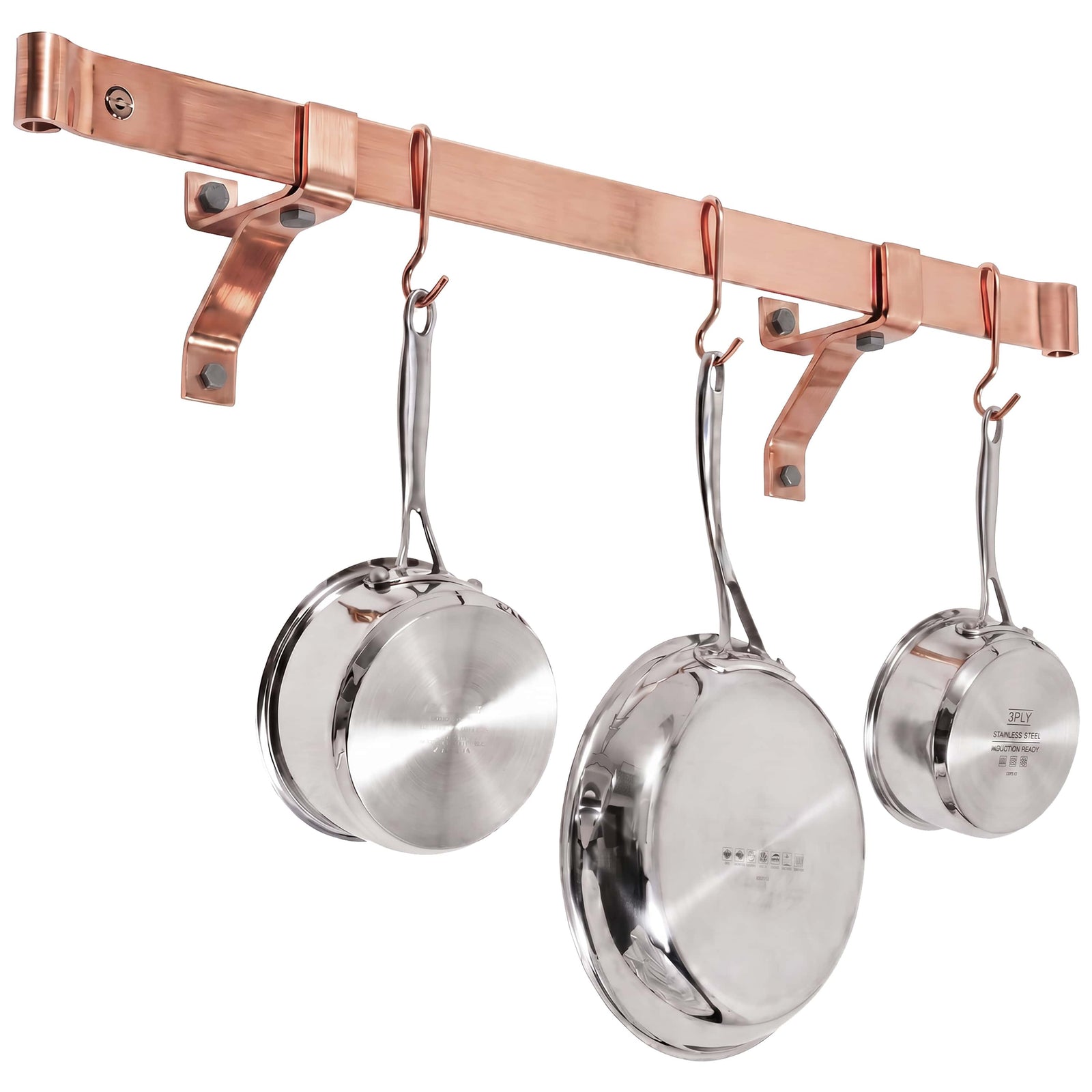 Enclume Wall/Ceiling 36" / Brushed Copper Handcrafted Rolled End Bar w 4" Wall Brackets & Hooks