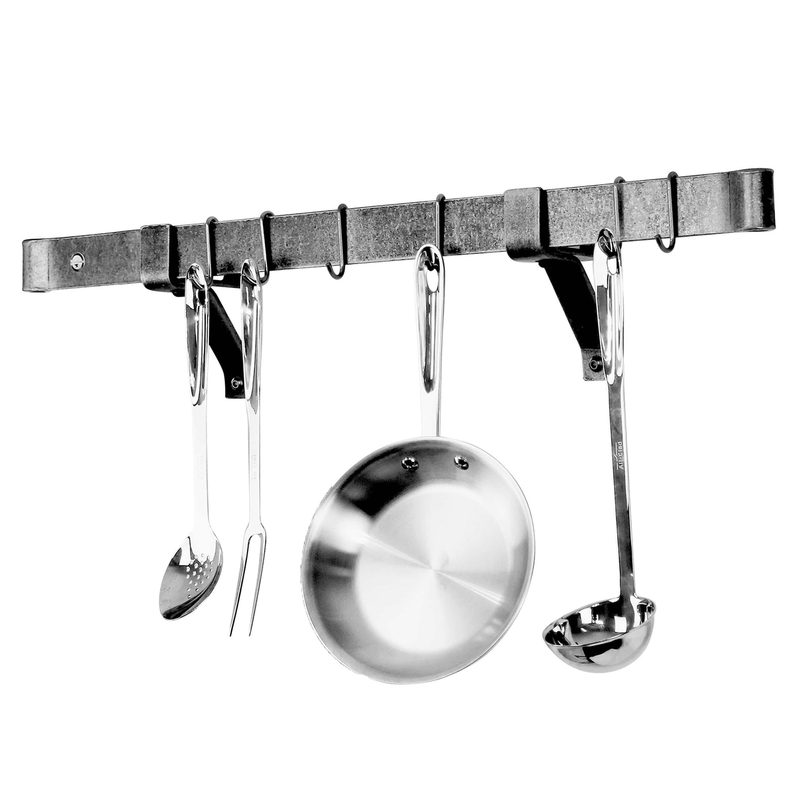 Enclume Wall/Ceiling 36" / Hammered Steel Handcrafted Rolled End Bar w 4" Wall Brackets & Hooks