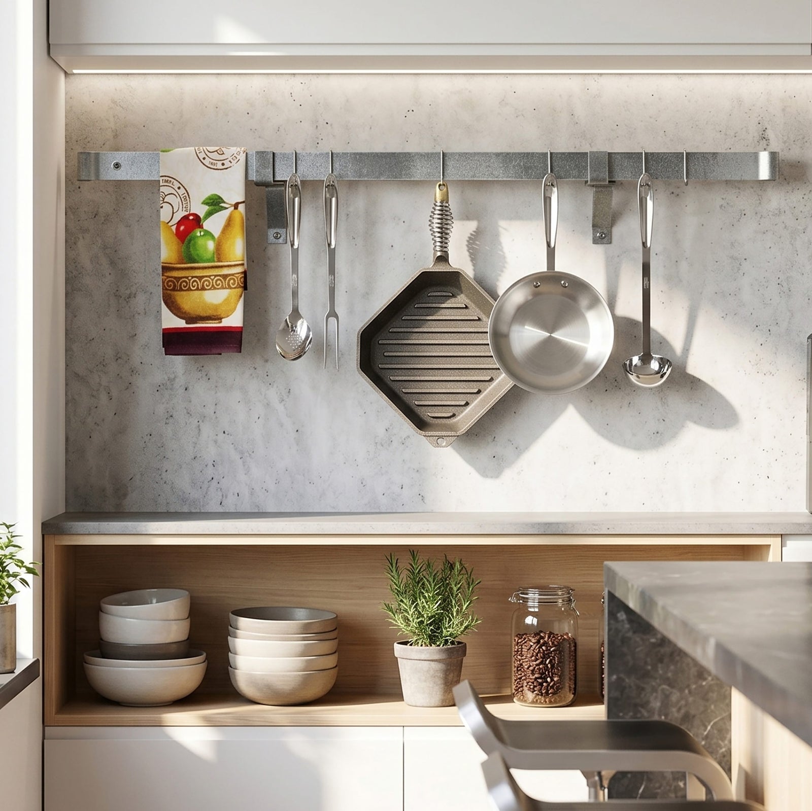 Enclume Wall/Ceiling Hammered Steel / 60" Professional Series Rolled End Bar ONLY (Requires Wall Brackets or Pot Hooks)