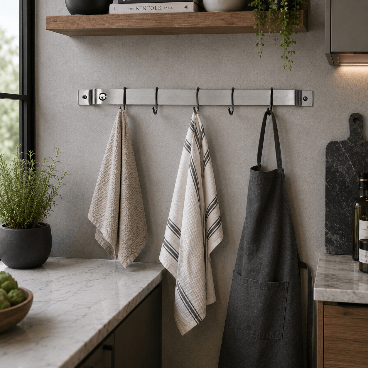 Enclume Wall Handcrafted Easy Mount Wall Rack Utensil Bar w 6 Hooks