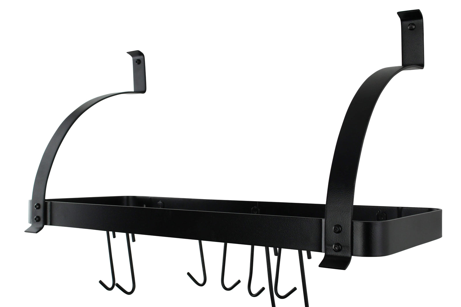 Rack It Up 24" Black Bookshelf Wall Rack with Curved Arms and 8 Hooks