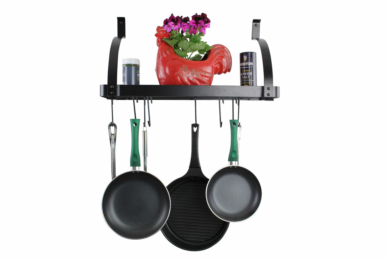 Rack It Up 24" Black Bookshelf Wall Rack with Curved Arms and 8 Hooks
