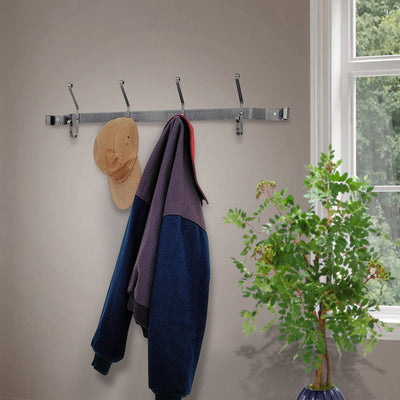 Enclume Coat Rack with 4 Double Hooks in Hammered Steel