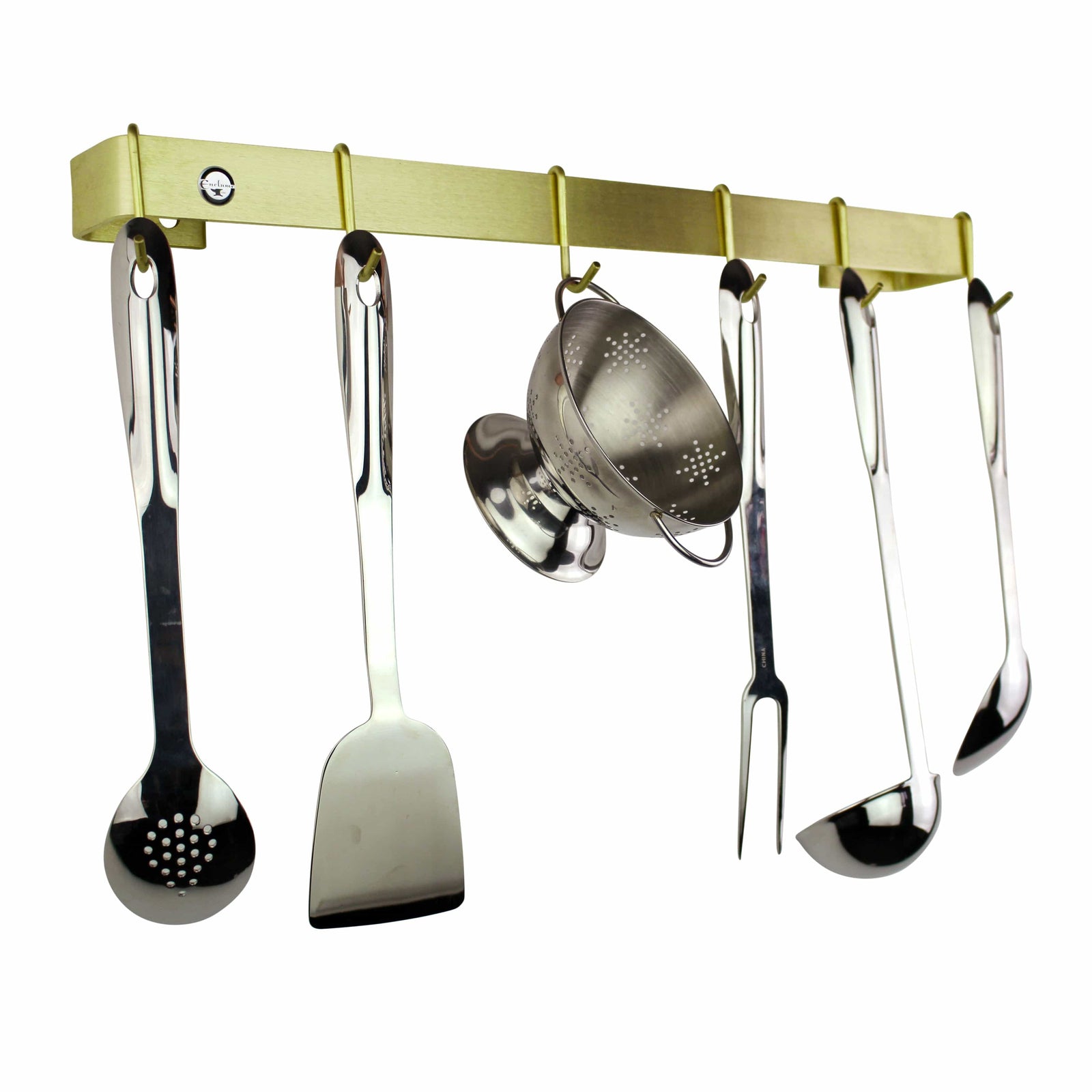 Handcrafted 30" Wall Rack Utensil Bar w 6 Hooks, Brass Fish (CLEARANCE)