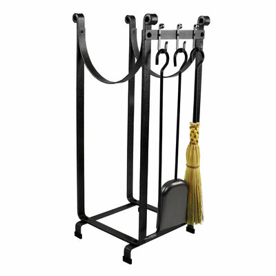 Sling Fireplace Log Rack w/ Bar and Tools Hammered Steel - Enclume Design Products