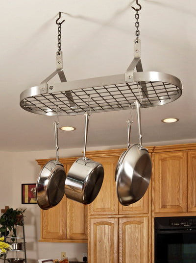 Enclume Contemporary Ceiling Pot Rack with 12 Hooks in Stainless Steel
