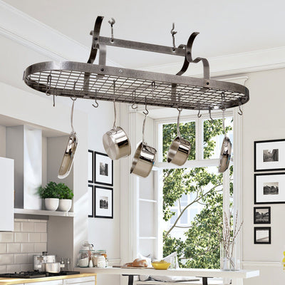 Enclume Scroll Arm Oval Ceiling Pot Rack with 24 Hooks
