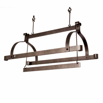 Enclume Three Bar Ceiling Pot Rack in Hammered Steel