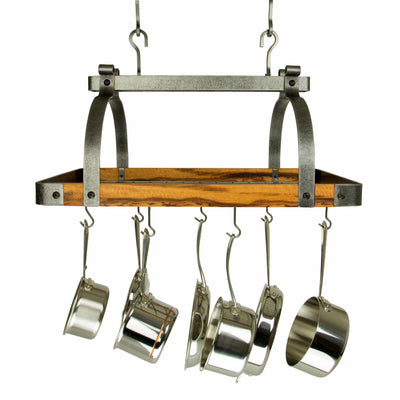 Signature 30" Rectangle Ceiling Pot Rack Hammered Steel w/Tigerwood - Enclume Design Products