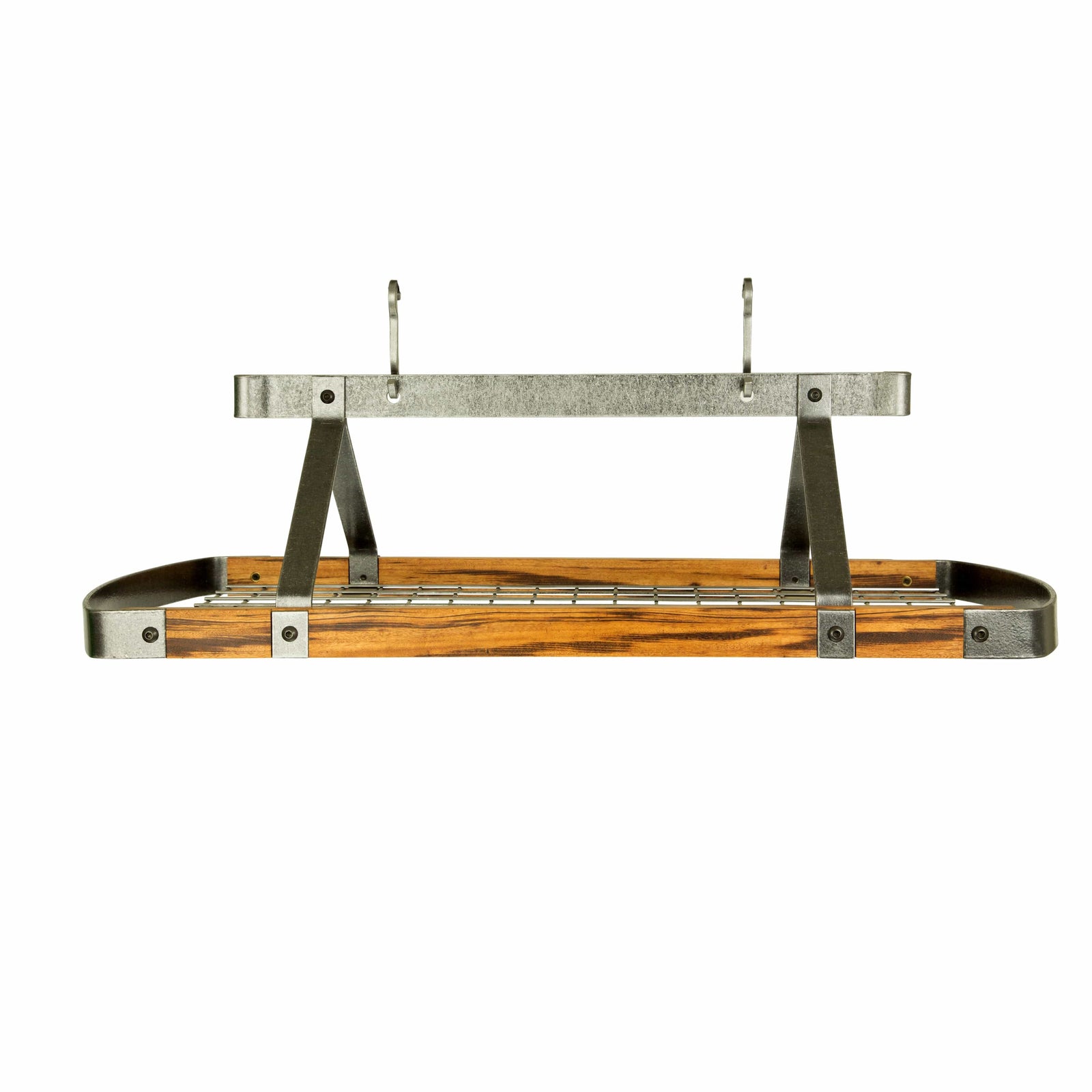 Enclume Ceiling Signature 45" Oval Ceiling Pot Rack Hammered Steel with Tigerwood or Walnut
