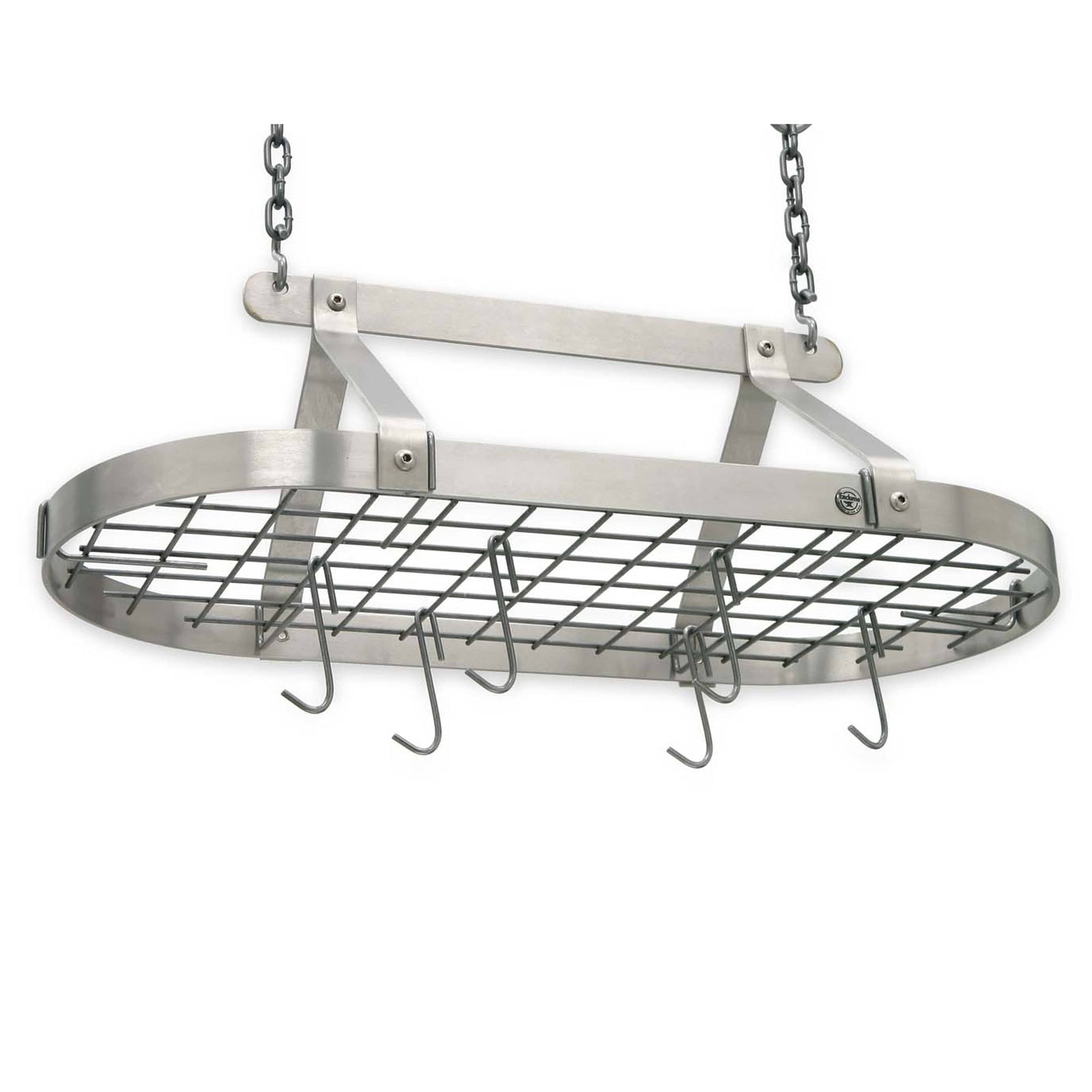 Enclume Ceiling Stainless Steel Gourmet Classic Oval Ceiling Pot Rack w/ 12 Hooks, 2 S Hooks and 6" Chain
