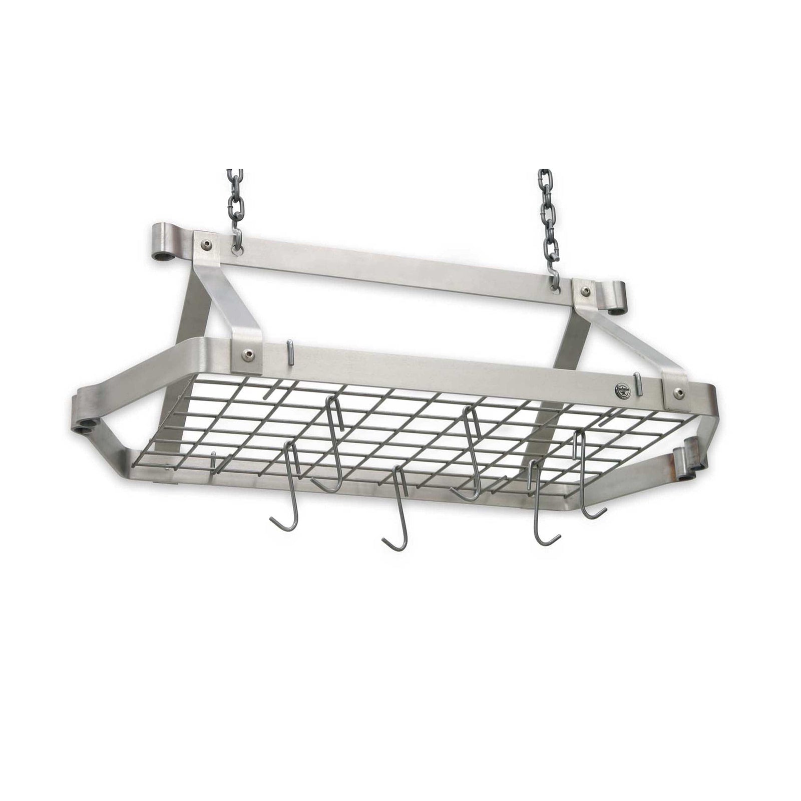 Enclume Ceiling Stainless Steel Retro Rectangle Ceiling Pot Rack w/ 12 Hooks, 2 S Hooks & 6" Chain