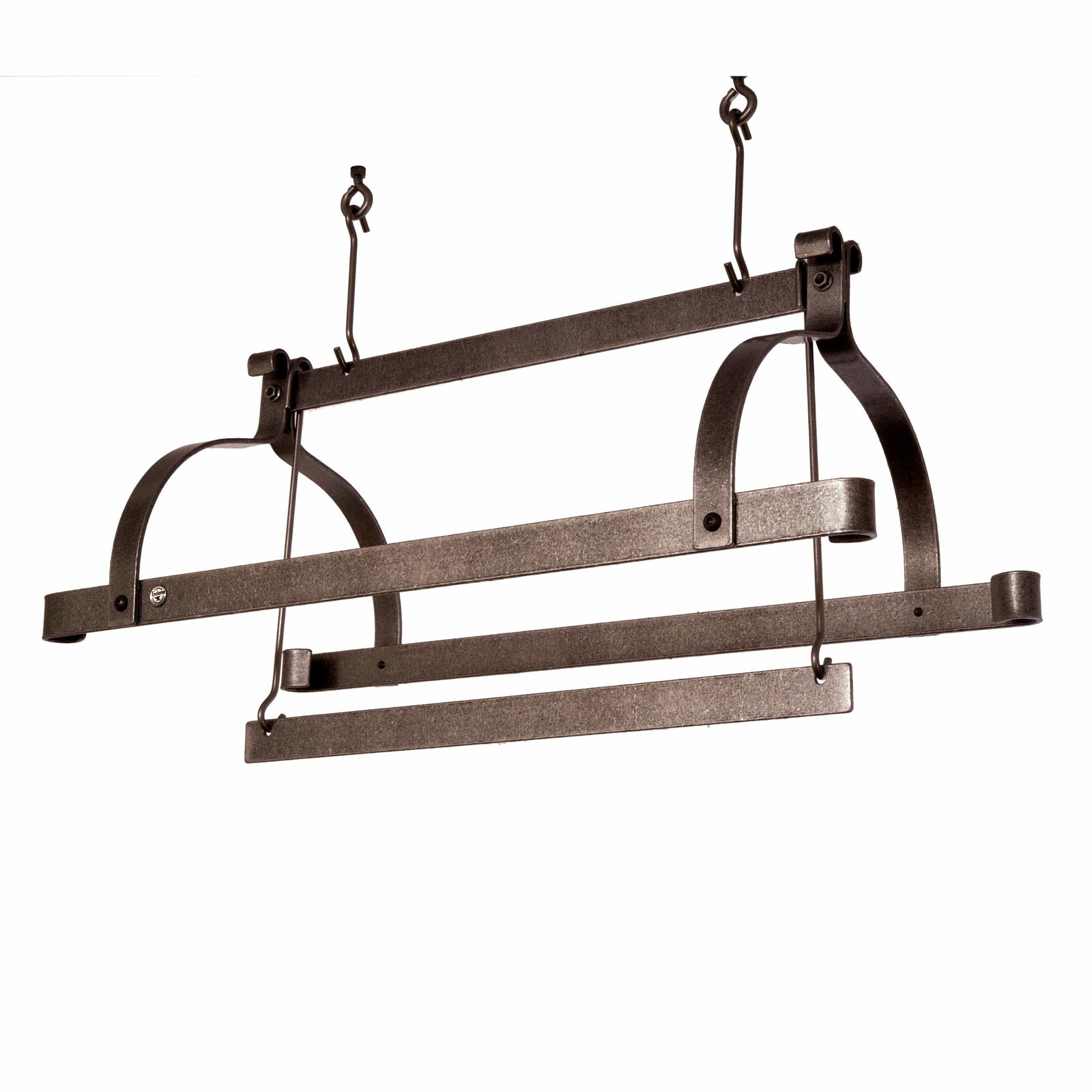 Enclume Ceiling Three Bar Ceiling Pot Rack in Hammered Steel