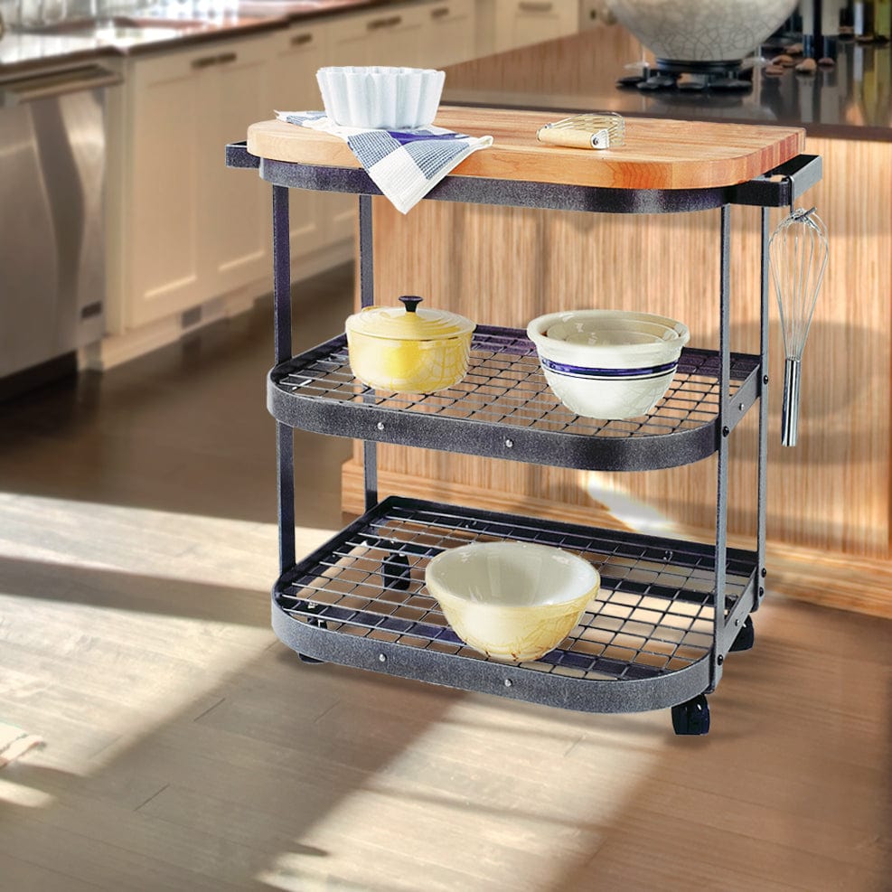Enclume Floor Baker's Cart Base Hammered Steel w/ Eastern Maple Butcher Block
