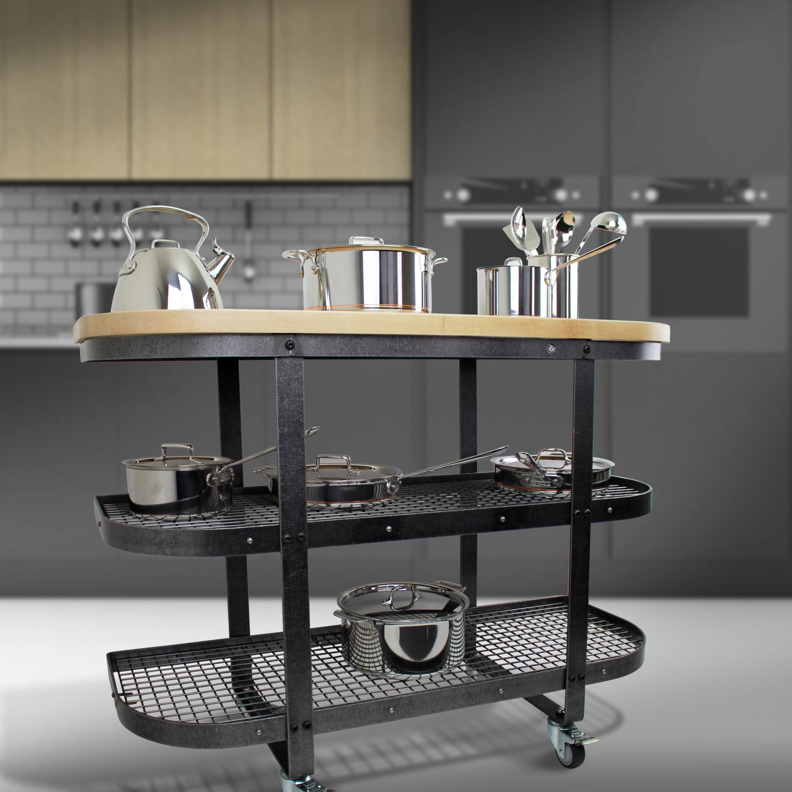 Enclume Floor Baker's SideShelf Base Hammered Steel w/Eastern Maple Butcher Block