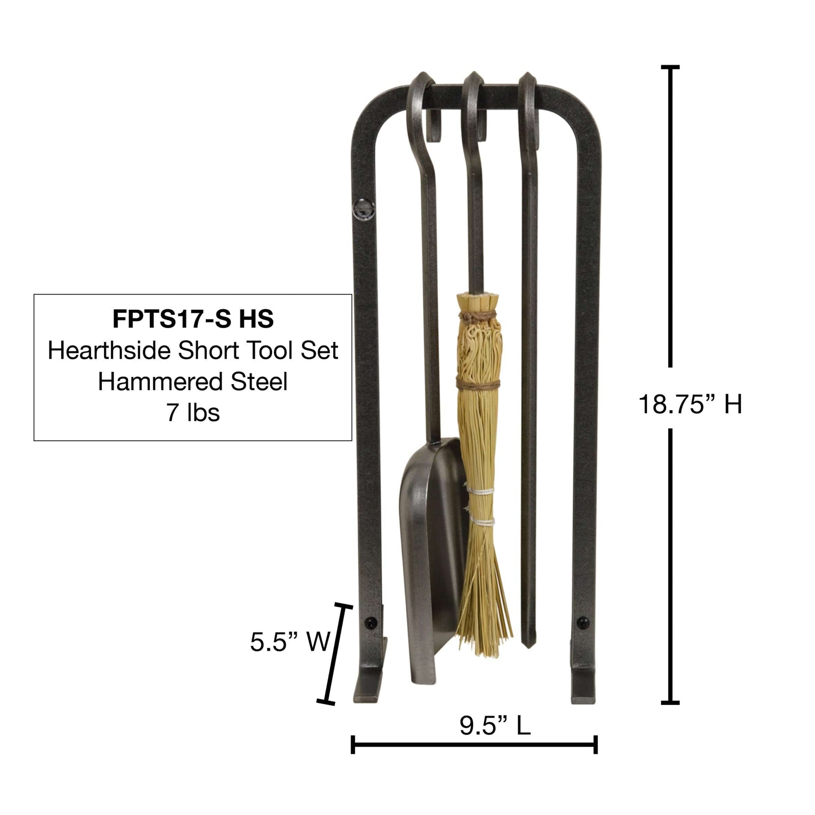 Enclume Floor Hearthside Short Tool Set Hammered Steel