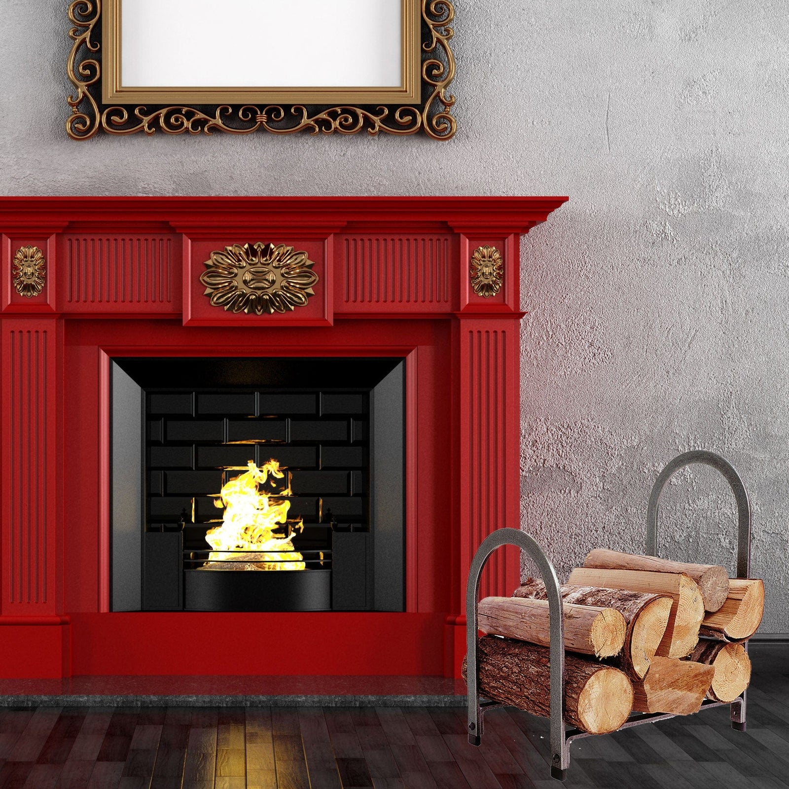 Enclume Floor Offset Arch Fireplace Log Rack Hammered Steel