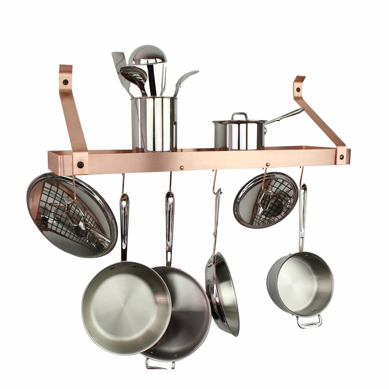 Enclume Wall Brushed Copper / Straight 36" Gourmet Bookshelf Wall Rack w/ 12 Hooks