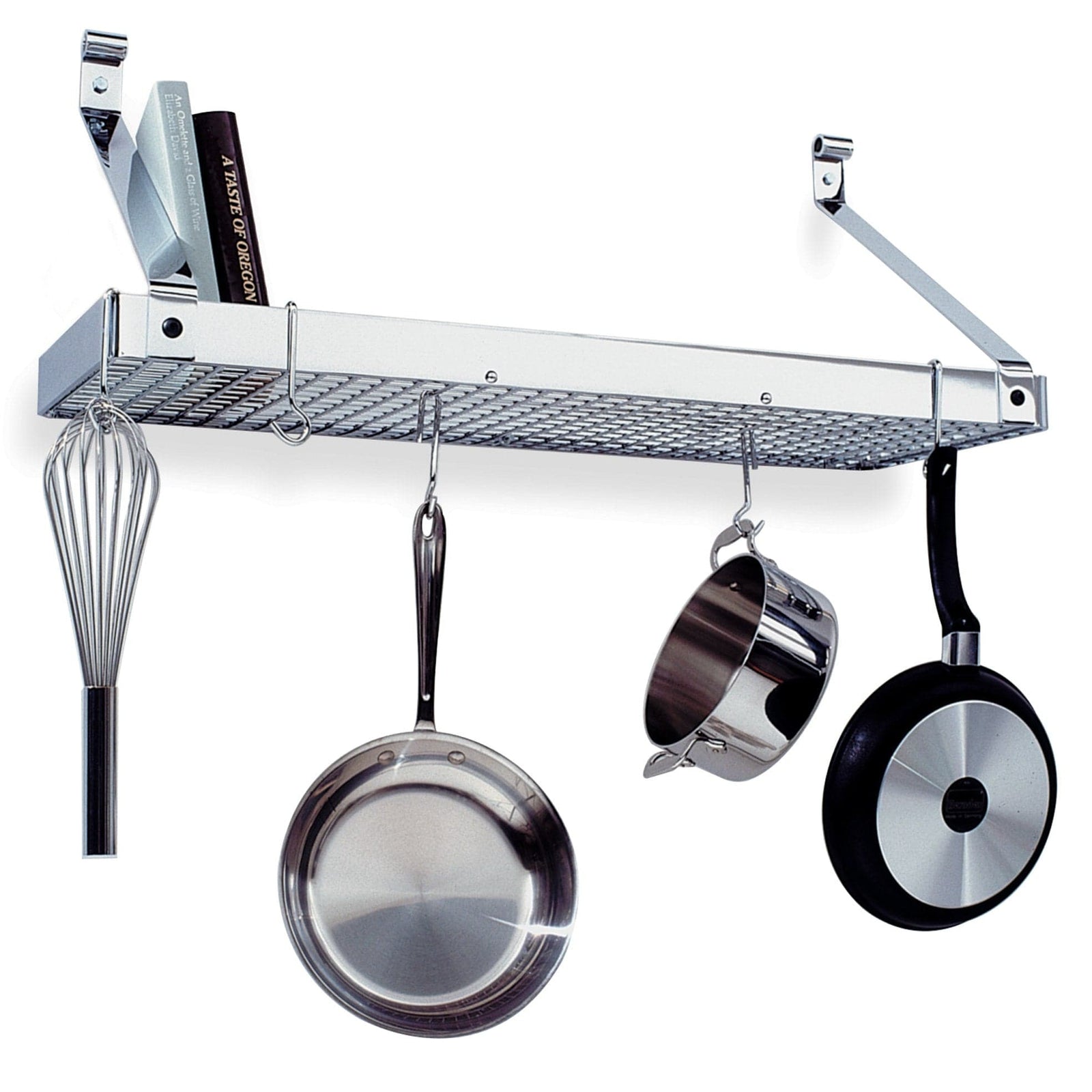 Enclume Wall Chrome Plated / Rolled Eye 36" Gourmet Bookshelf Wall Rack w/ 12 Hooks