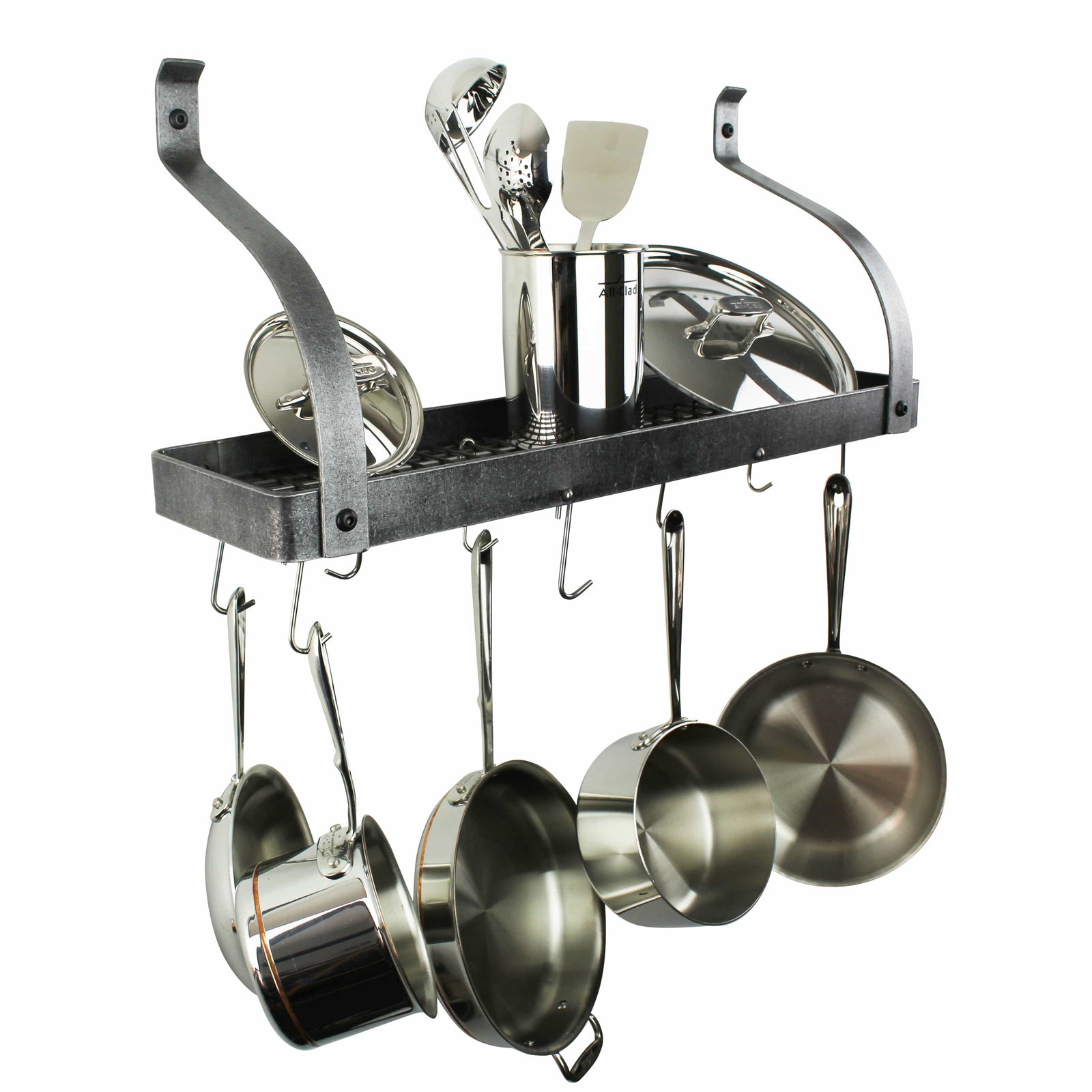 Enclume Wall Curved / Hammered Steel 24" Gourmet Bookshelf Wall Rack w/ 12 Hooks