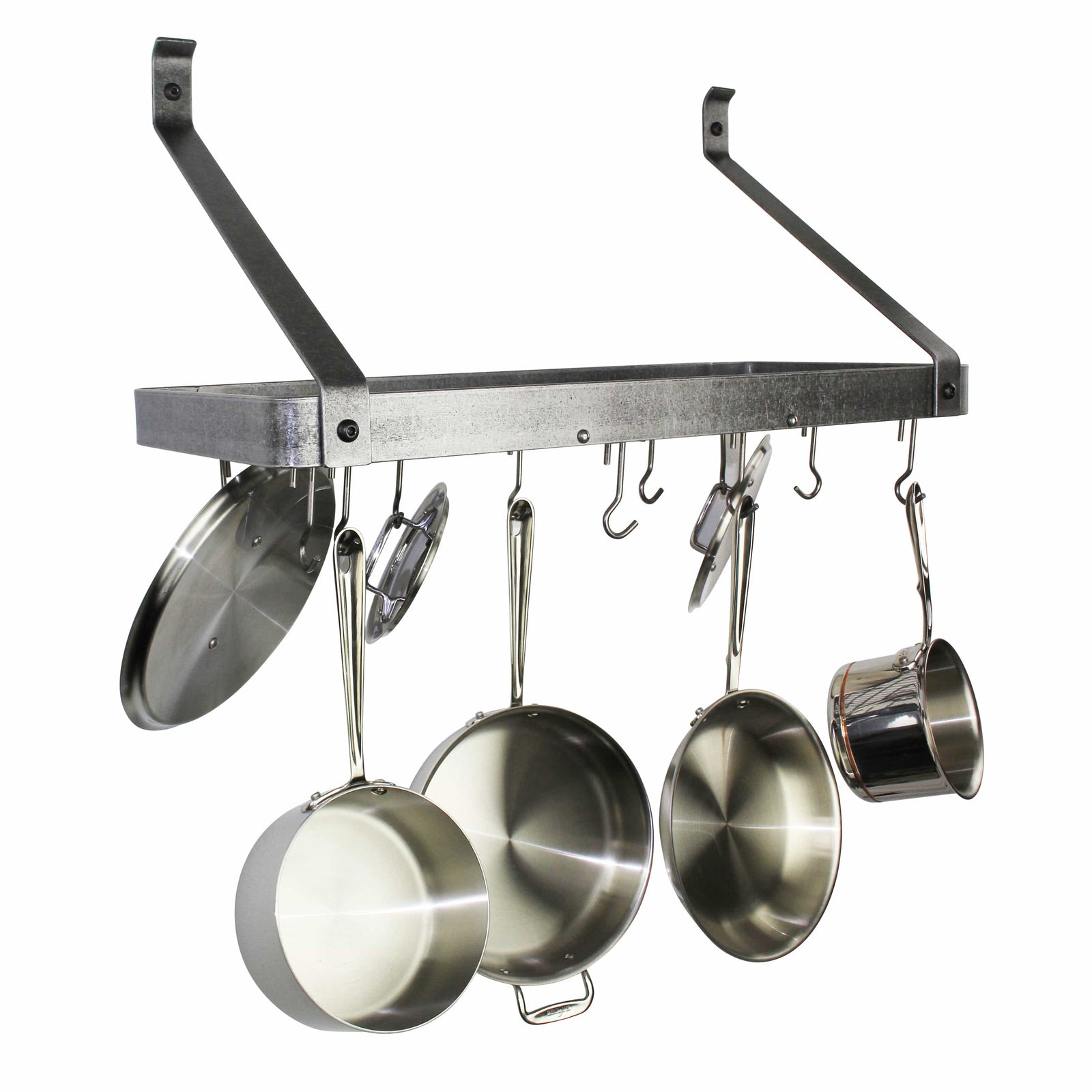 Enclume Wall Hammered Steel / Straight 36" Gourmet Bookshelf Wall Rack w/ 12 Hooks
