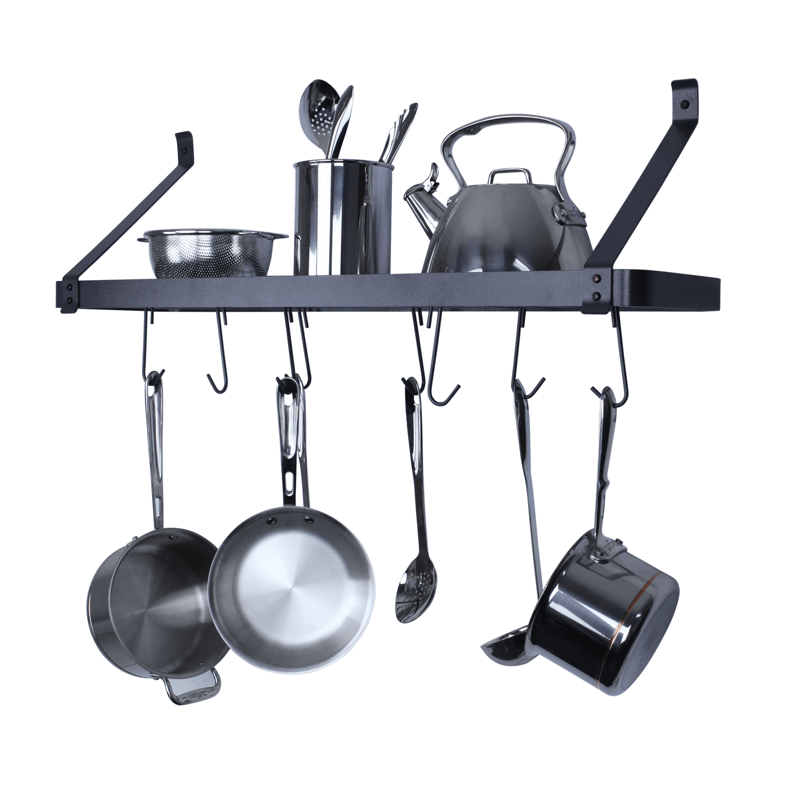 Rack It Up Wall 36" Rack It Up Solid Frame Bookshelf Wall Rack w Straight Arms & 8 Hooks Steel Gray Hammertone