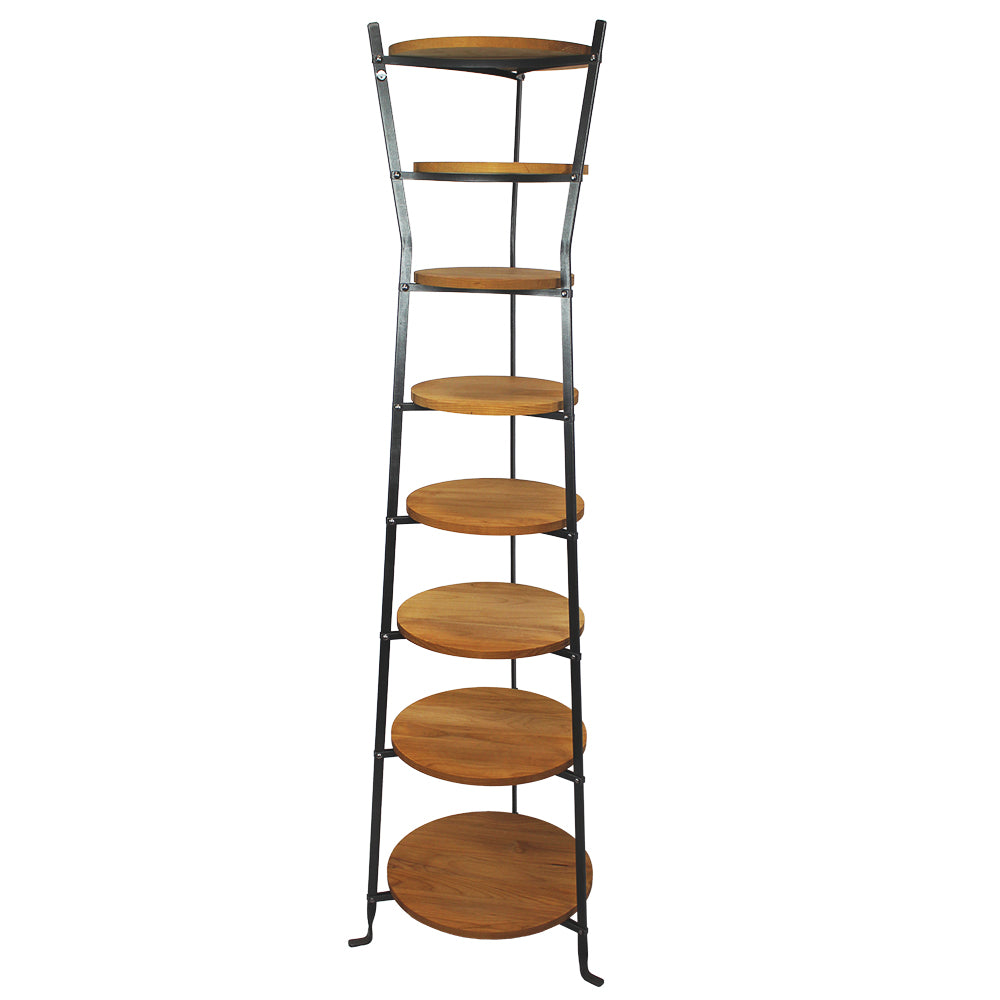 8-Tier Gourmet Hourglass Cookware Stand w/Alder Shelves Hammered Steel