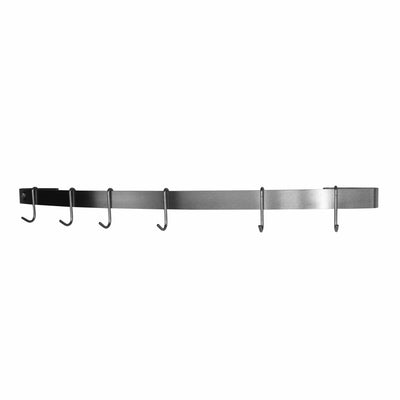 Handcrafted 30" Curved Wall Rack Utensil Bar w 6 Hooks, Stainless Steel