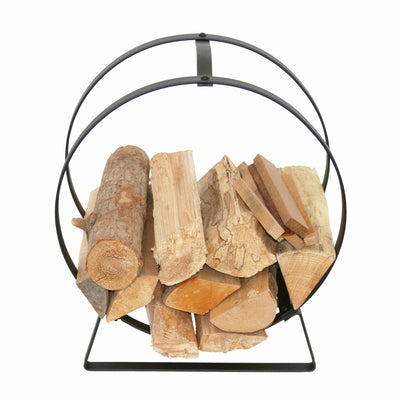 Handcrafted Indoor and Outdoor Hoop Fireplace Log Rack with Handle