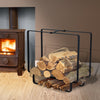 Handcrafted Indoor & Outdoor Small Rectangular Fireplace Log Rack w Handle Black