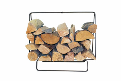 Handcrafted Indoor & Outdoor Small Rectangular Fireplace Log Rack w Handle Black