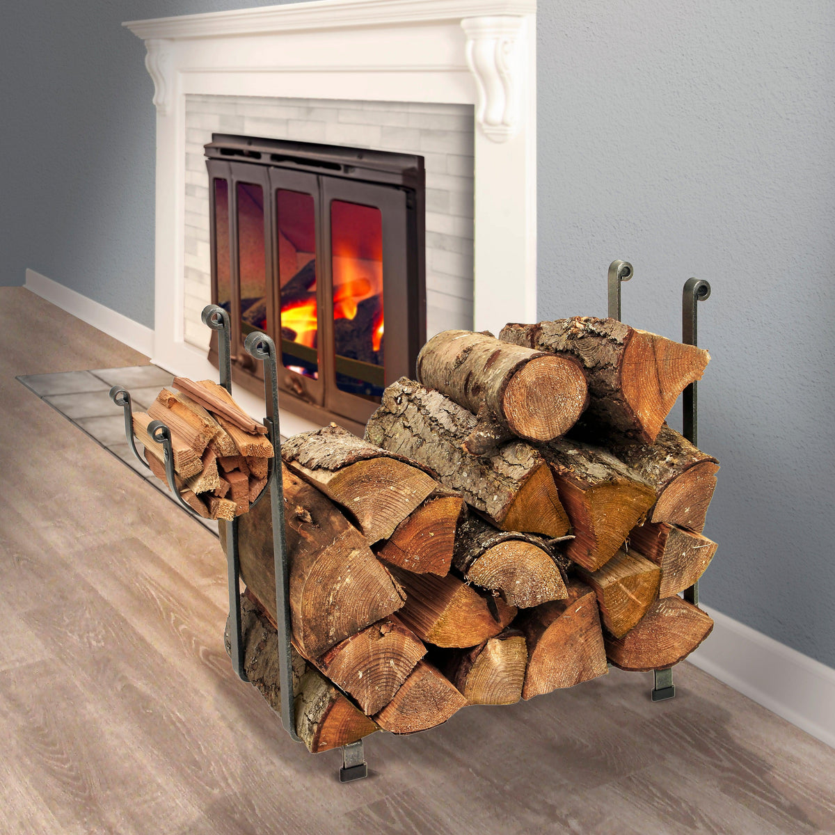 Large Rectangle Fireplace Log Rack Black