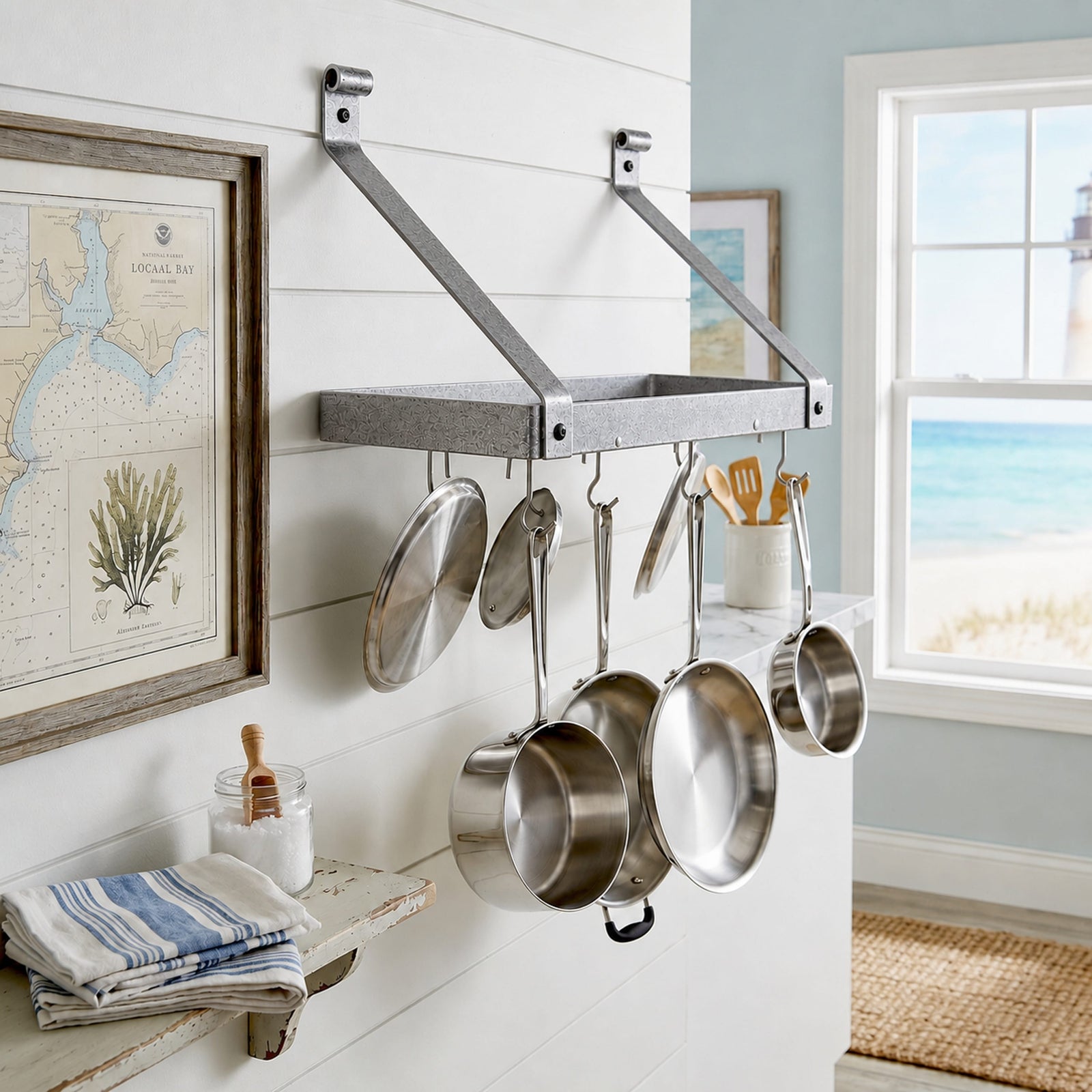 30" Gourmet Deep Bookshelf Wall Rack w/ 12 Hooks
