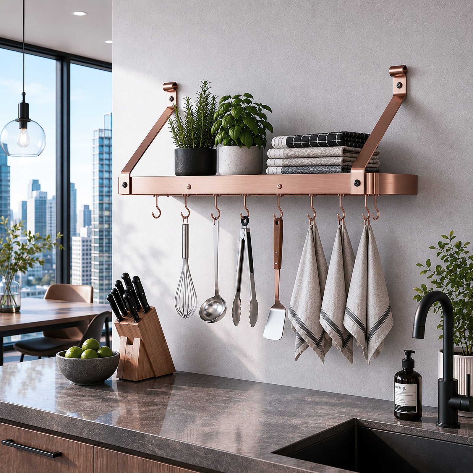 30" Gourmet Deep Bookshelf Wall Rack w/ 12 Hooks