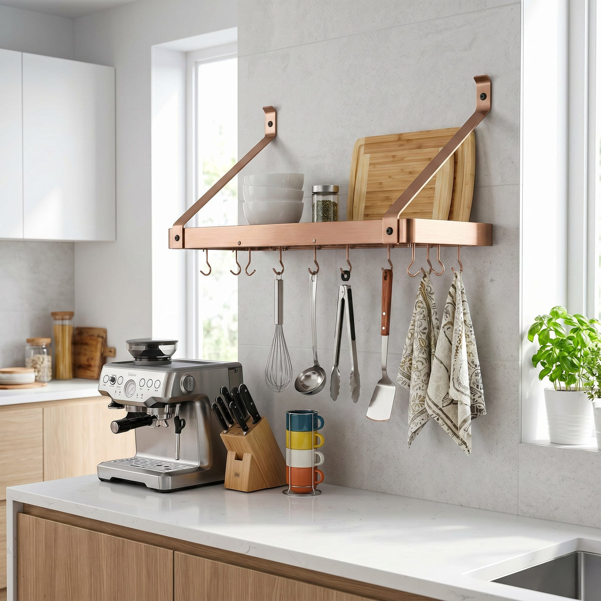 30" Gourmet Deep Bookshelf Wall Rack w/ 12 Hooks