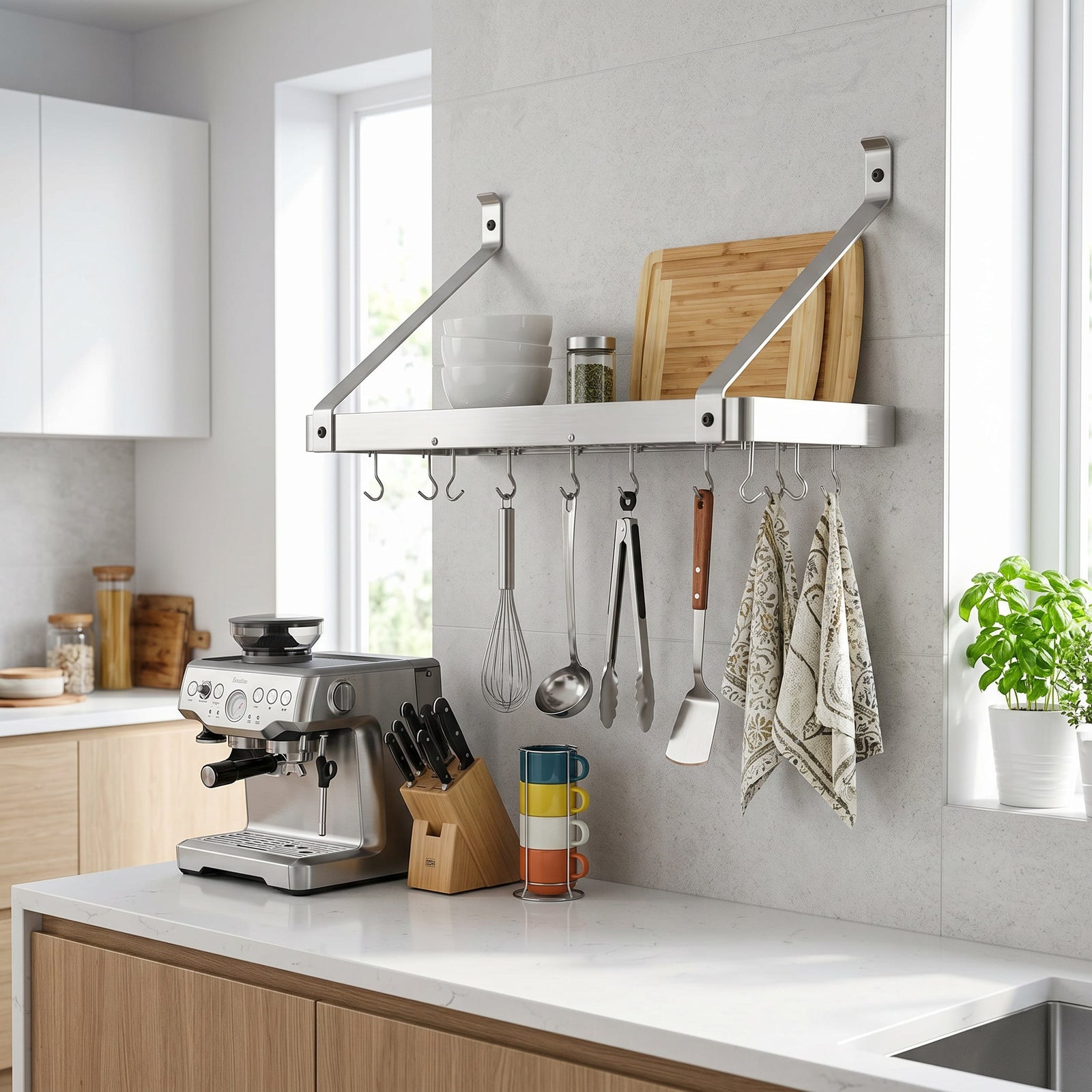 30" Gourmet Deep Bookshelf Wall Rack w/ 12 Hooks