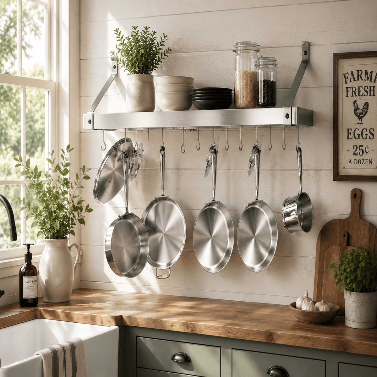 36" Gourmet Deep Bookshelf Wall Rack w/ 12 Hooks